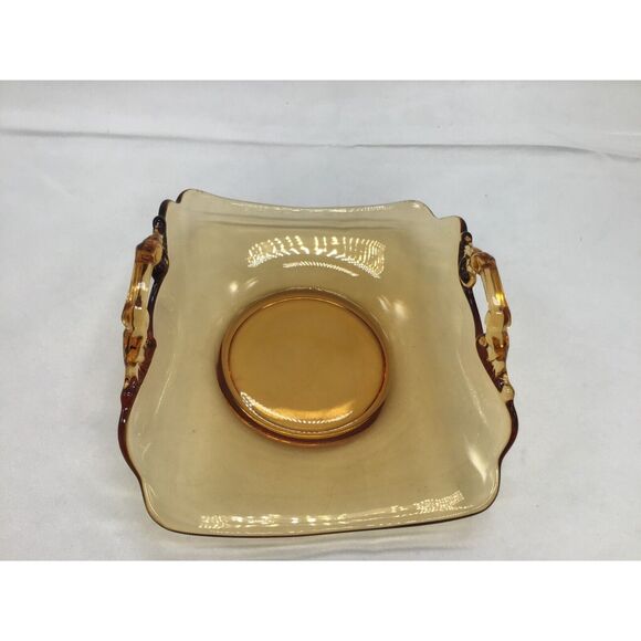 Cambridge Amber Depression Glass Grape Bon Bon Candy Dish MCM Granny Cottage - Picture 5 of 7